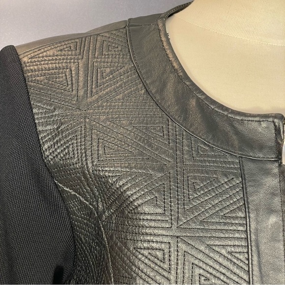 Nygard Collection Sz OX Black Geometric Textured Leather Knit Sleeve Back Jacket - Picture 3 of 11